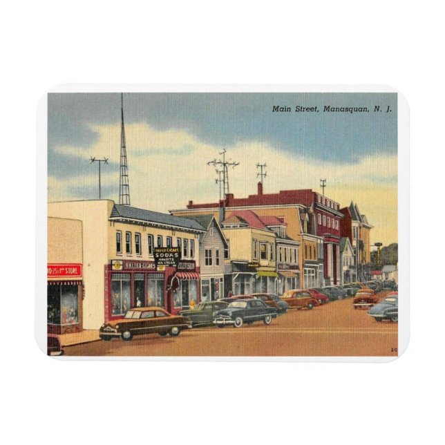 Manasquan NJ, Main St, Vintage Magnet (Horisontell)