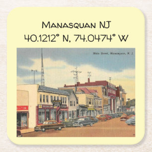 Manasquan NJ samordnar longitud och Latitude Underlägg Papper Kvadrat