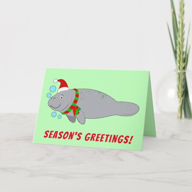 Manat i Santas hatt och halsduk God Jul önskningar Helgkort (Framsida)