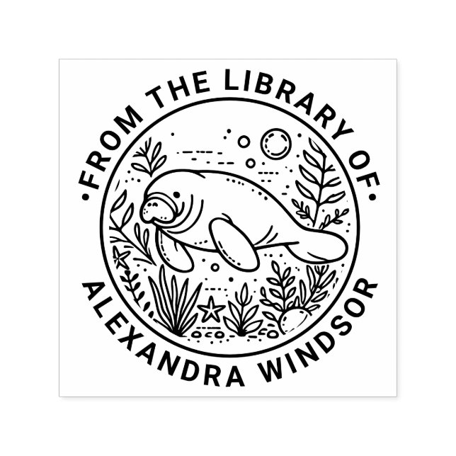 Manat som simmar under vattnet Biblioteksboknamn Självfärgande Stämpel (Design)