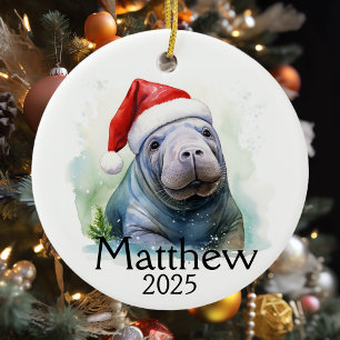 Manatee Älskare Personligt akvarell Julgransprydnad Keramik