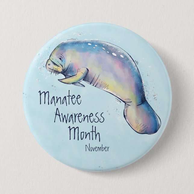 Manatee Awareness Month, vattenfärgsmanatee Knapp (Framsida)
