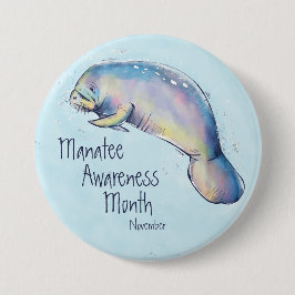 Manatee Awareness Month, vattenfärgsmanatee Knapp