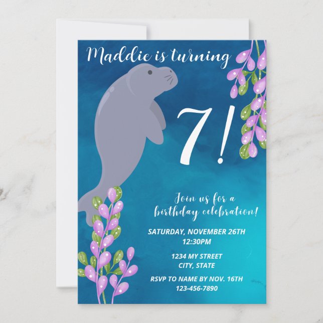 Manatee Birthday-inbjudan Inbjudningar (Framsida)