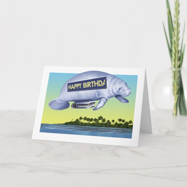 Manatee Blimp Birthday Card Kort (Framsida)