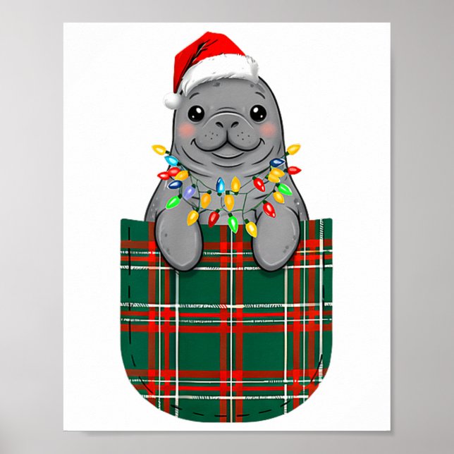 Manatee Buffalo Plaid Green Red White Cket Christm Poster (Framsidan)