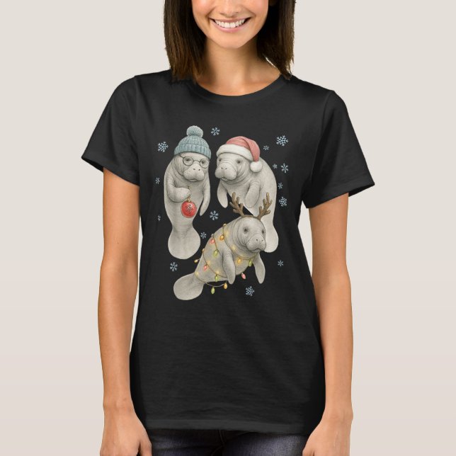 Manatee Christmas Manatee Santa Reindeer Lights Wo T Shirt (Framsida)