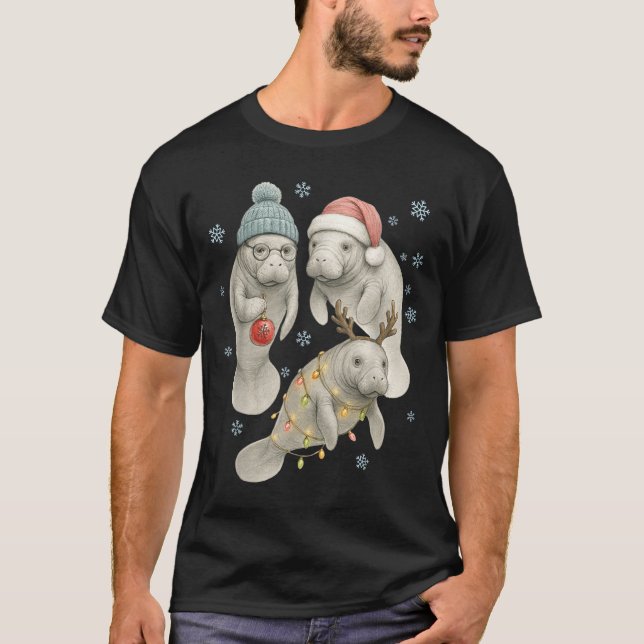 Manatee Christmas Manatee Santa Reindeer Lights Wo T Shirt (Framsida)