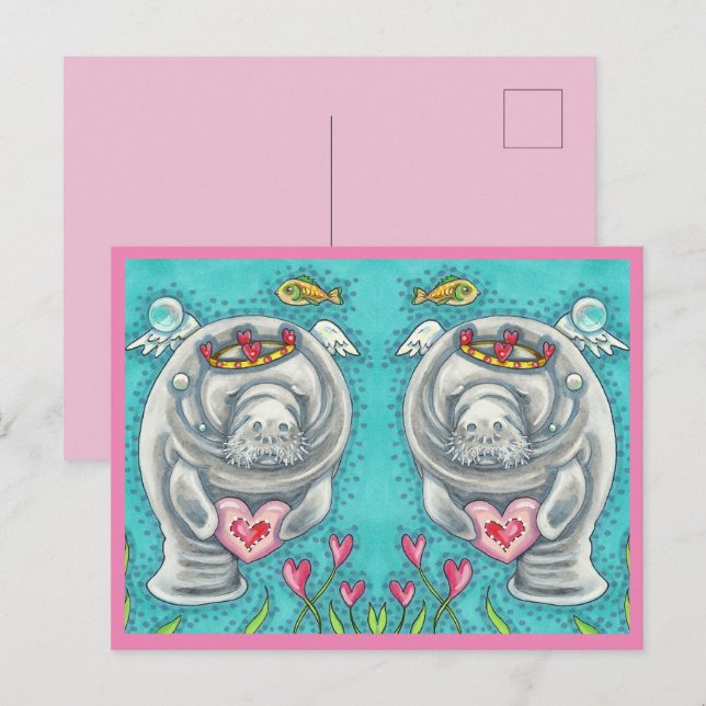 MANATEE CUPID, BUBBLES & HEARTS COLORFUL VALENTINE HELG VYKORT (Fram/baksida)