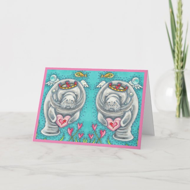MANATEE CUPID, BUBBLES & HEARTS COLORFUL VALENTINE HELGKORT (Framsida)