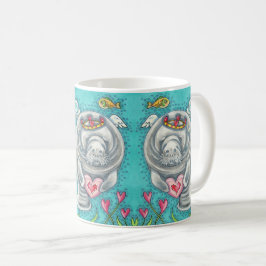MANATEE CUPID, BUBBLES & HEARTS COLORFUL VALENTINE KAFFEMUGG