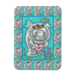 MANATEE CUPID, BUBBLES & HEARTS COLORFUL VALENTINE MAGNET