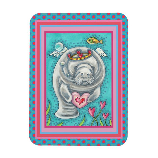 MANATEE CUPID, BUBBLES & HEARTS COLORFUL VALENTINE MAGNET (Vertikal)