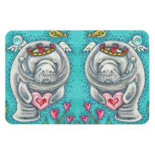 MANATEE CUPID, BUBBLES & HEARTS COLORFUL VALENTINE MAGNET