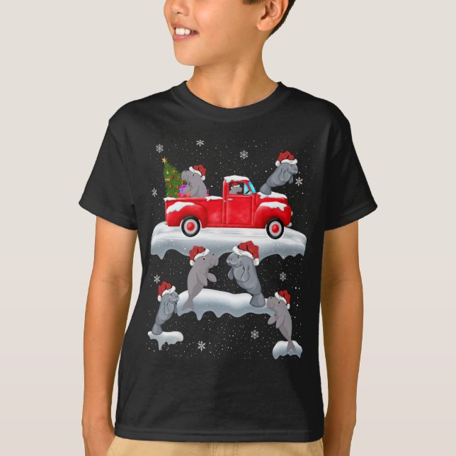 Manatee Driving Julgran Red Lastbil Manatee C T Shirt (Framsida)