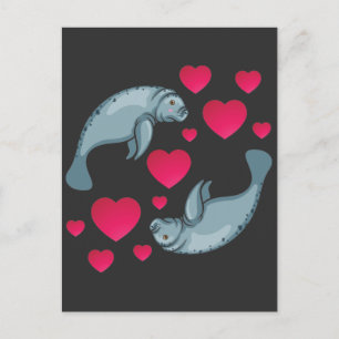 Manatee in Kärlek Romantic Valentines day Animals Vykort