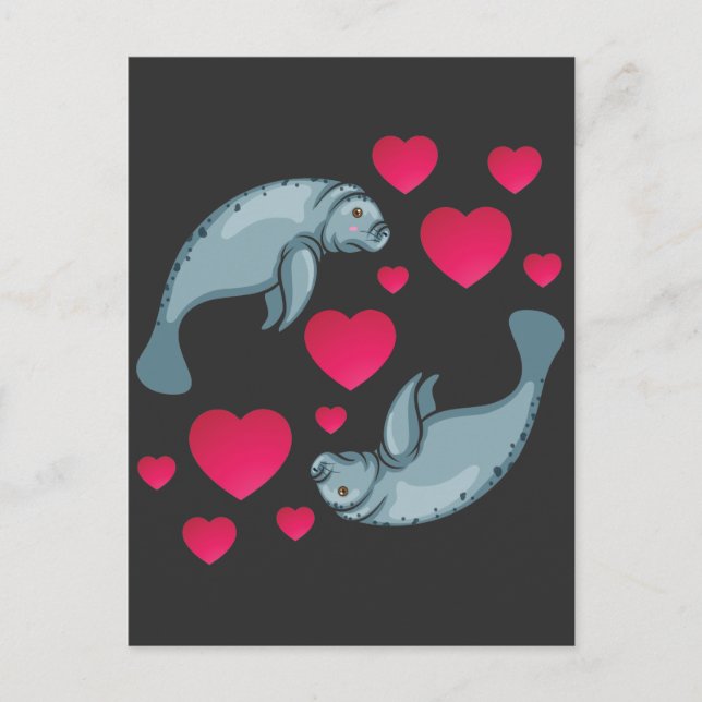 Manatee in Kärlek Romantic Valentines day Animals Vykort (Framsida)