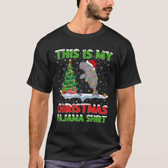 Manatee Julafton Träd Ljus detta är min jul Paja T Shirt (Framsida)