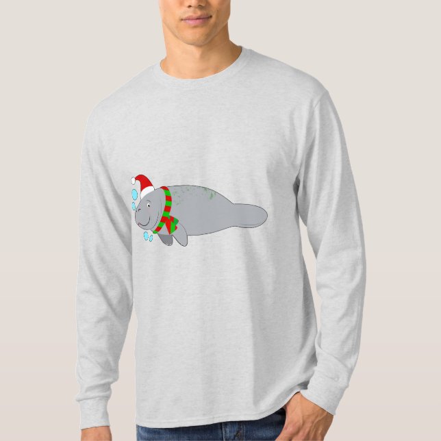 Manatee med Santa Hat och Scarf T Shirt (Framsida)