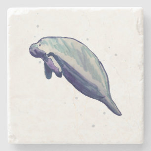 Manatee Painting Florida Vår Animals Stenunderlägg