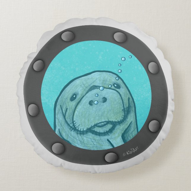 Manatee Porthole Rund Kudde (Framsidan)