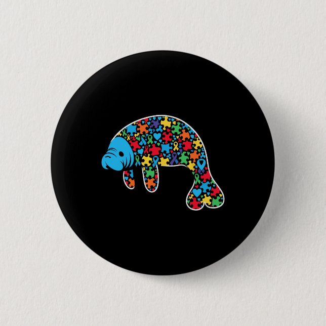 Manatee Puzzle Autism Awareness Autistic Vomens me Knapp (Framsida)