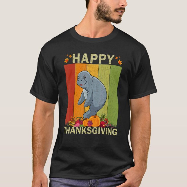 Manatee  Retro Graphic Family Matching Thanksgivin T Shirt (Framsida)