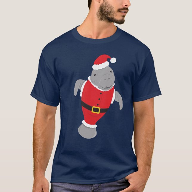 Manatee Santa Animal jul T Shirt (Framsida)