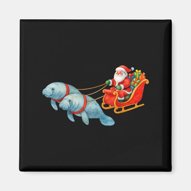 Manatee Santa Christmas Sleigh - Funny Manatee Xma Magnet (Framsidan)