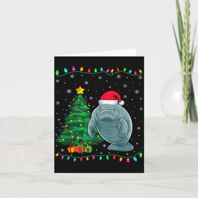 Manatee Santa Hat Men Women Kids Christmas Tree Li Kort (Framsida)