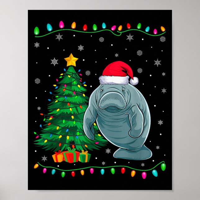 Manatee Santa Hat Men Women Kids Christmas Tree Li Poster (Framsidan)
