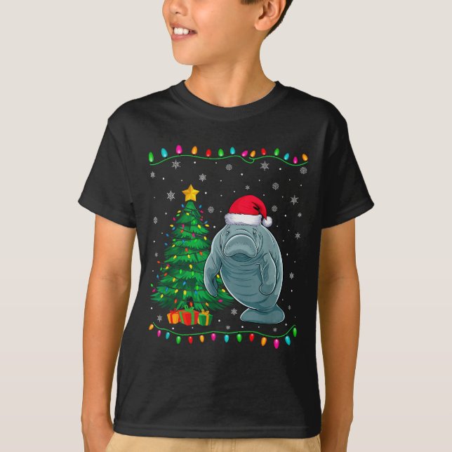 Manatee Santa Hat Men Women Kids Christmas Tree Li T Shirt (Framsida)