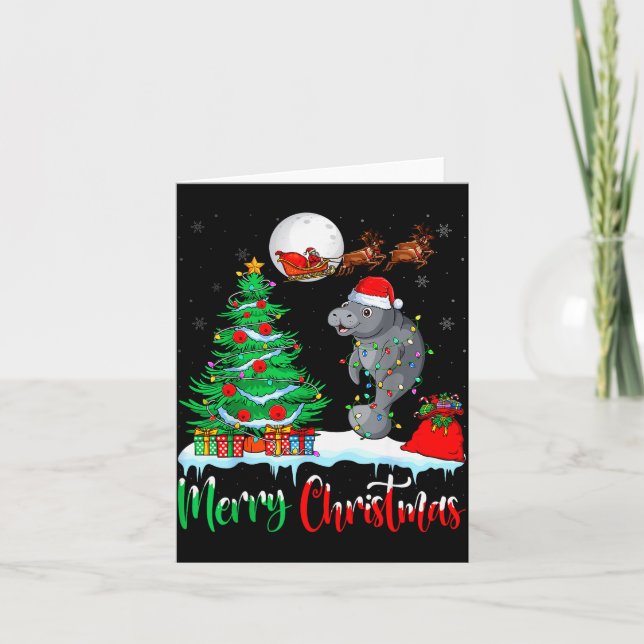Manatee Santa Hat Xmas Tree Merry Christmas Manate Kort (Framsida)