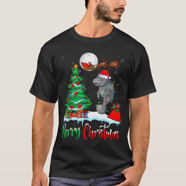 Manatee Santa Hat Xmas Tree Merry Christmas Manate T Shirt (Framsida)