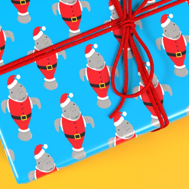 Manatee Santa Outfit Animal Novelty jul Presentpapper (Get this fun Manatee Santa wrapping paper for your Christmas holiday!)