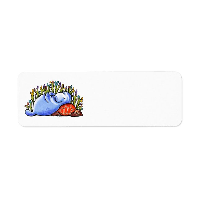 Manatee Sea Turtle Slumber Party Returadress Etikett (Framsidan)
