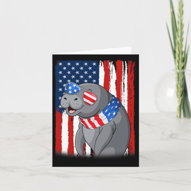 Manatee USA Flagga Patriotic Manatee 4:e av Kort (Framsida)