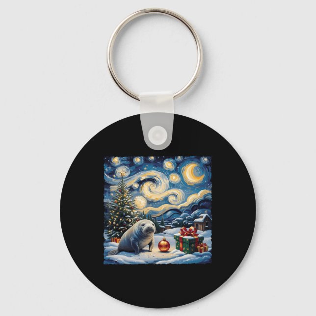 Manatee Van Gogh Stil Starry Nattjulhelger Nyckelring (Framsida)