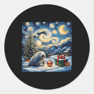 Manatee Van Gogh Stil Starry Nattjulhelger Runt Klistermärke