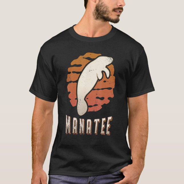 Manatee Vintage Retro Classic Animal Sunset T Shirt (Framsida)