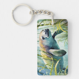 Manatee Watercolor Keychain
