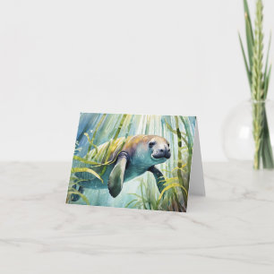 Manatee Watercolor Stationery Kort