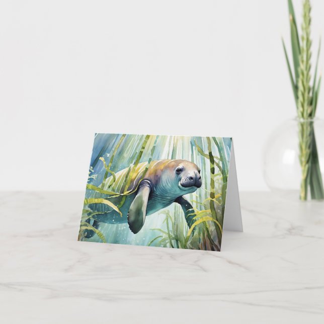 Manatee Watercolor Stationery Kort (Framsida)