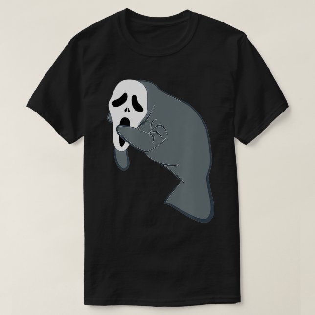 Manatee Wearing Scary Halloween Mask Funny Sea Cow T Shirt (Design framsida)