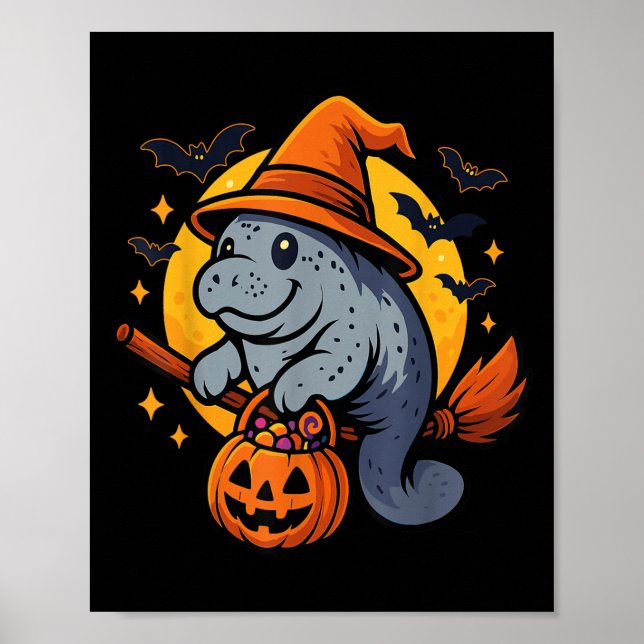 Manatee Witch Hat Pumpkin Halloween Soky Season  Poster (Framsidan)