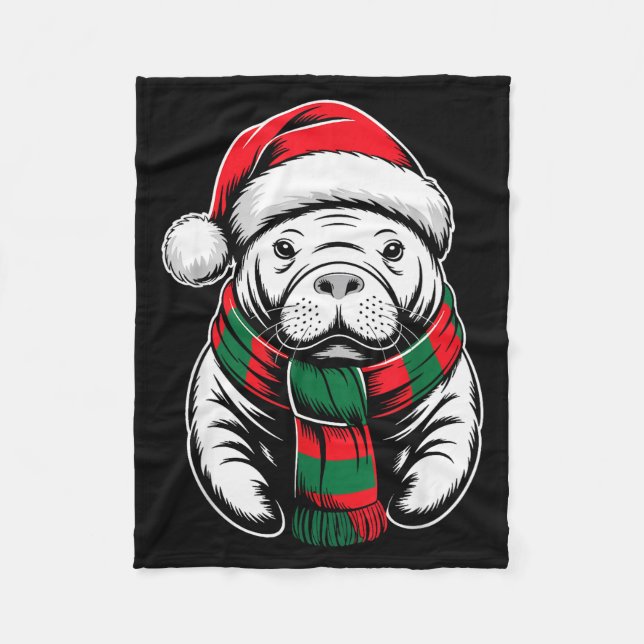 Manatee Xmas Santa Hat F Christmas Costume  Fleecefilt (Framsidan)
