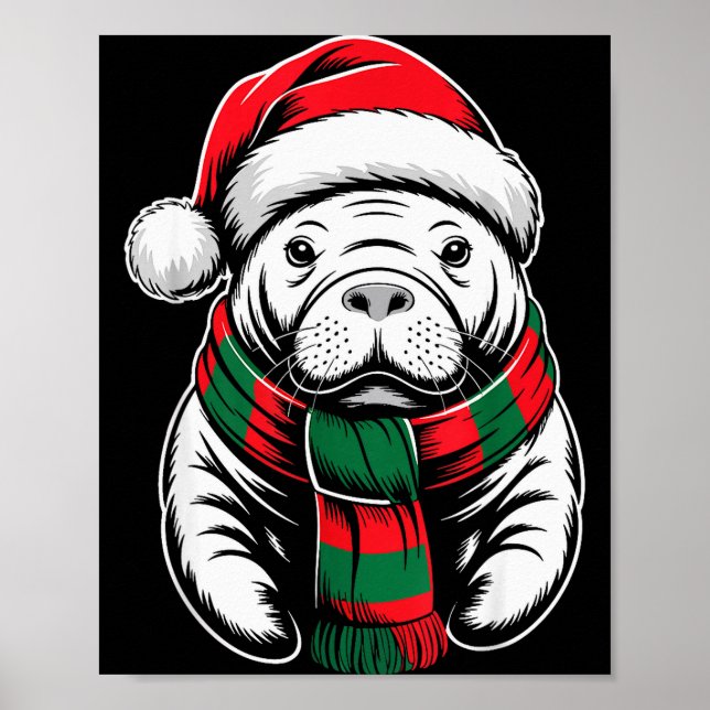 Manatee Xmas Santa Hat F Christmas Costume  Poster (Framsidan)