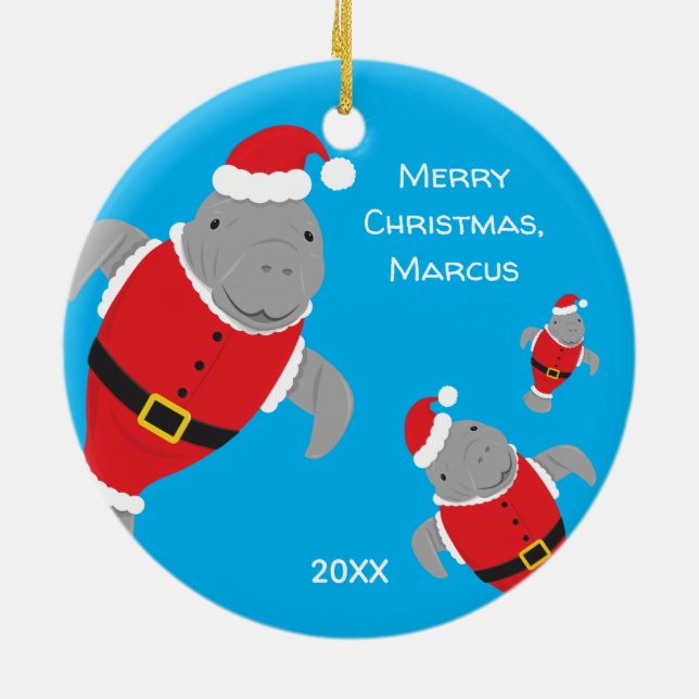 Manatees i Santa utrustar god julnamn Julgransprydnad Keramik (Baksidan)