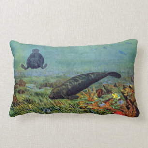 Manatees och färgrik fisk lumbarkudde