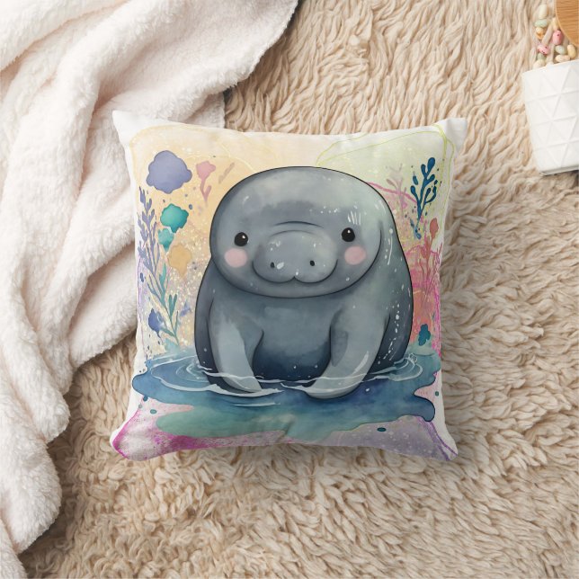 Manatek Watercolor Print Kudde (Filt)